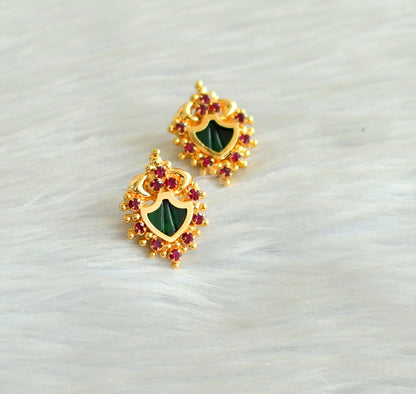 Gold tone pink-green kerala style palakka earrings dj-42896