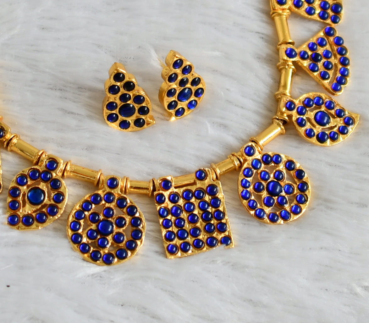 Gold tone blue stone saradu attigai necklace set dj-47769