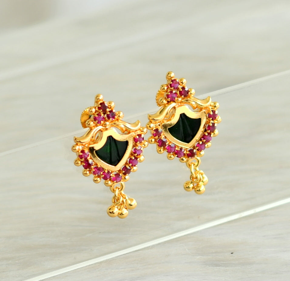 Buy Green Kerala Palakka Kammal Earring With Ruby Stone Gold Plated Palakka  Studs Online