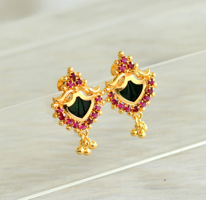 Gold tone kerala style pink-green palakka earrings dj-42900