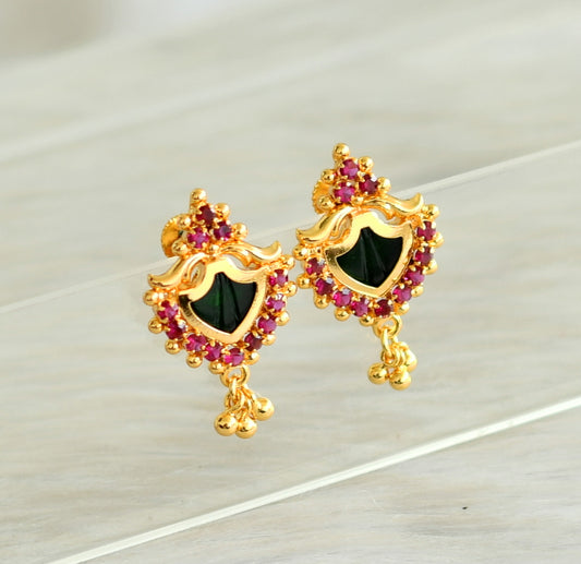 Gold tone kerala style pink-green palakka earrings dj-42900