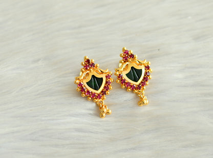 Gold tone kerala style pink-green palakka earrings dj-42900