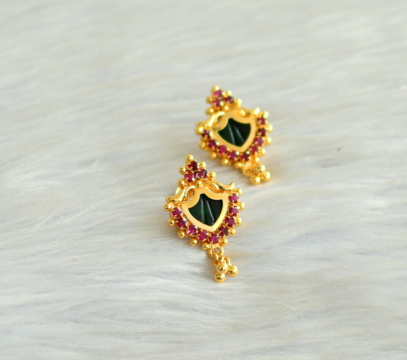 Gold tone kerala style pink-green palakka earrings dj-42900