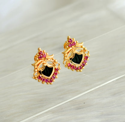 Gold tone kerala style pink-green palakka earrings dj-42903