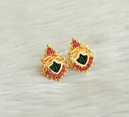 Gold tone kerala style pink-green palakka earrings dj-42903