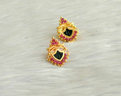 Gold tone kerala style pink-green palakka earrings dj-42903