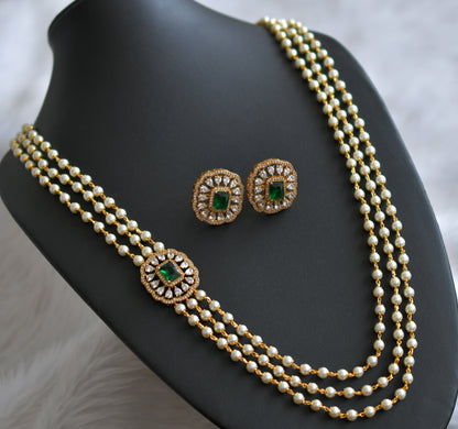 Matte finish cz green-white multi layer pearl haar set dj-44389