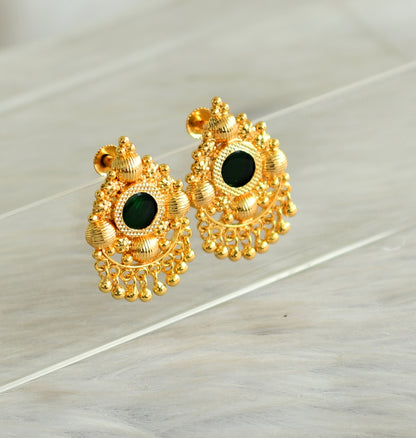 Gold tone kerala style green round earrings dj-42902