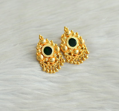 Gold tone kerala style green round earrings dj-42902