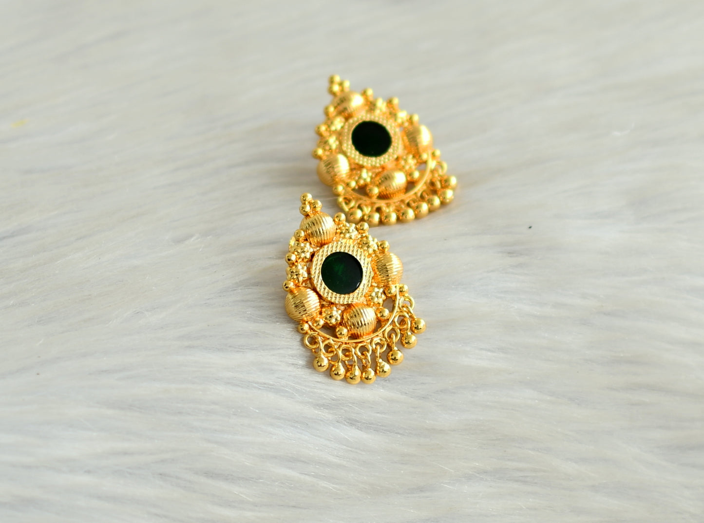 Gold tone kerala style green round earrings dj-42902