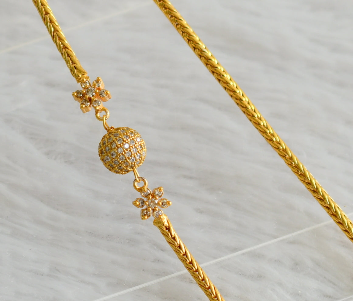 Gold tone 24 inches cz white flower ball mugappu chain dj-47779