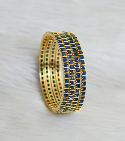 Gold tone blue square stone set of 4 bangles(2.6) dj-45652