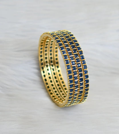 Gold tone blue square stone set of 4 bangles(2.6) dj-45652