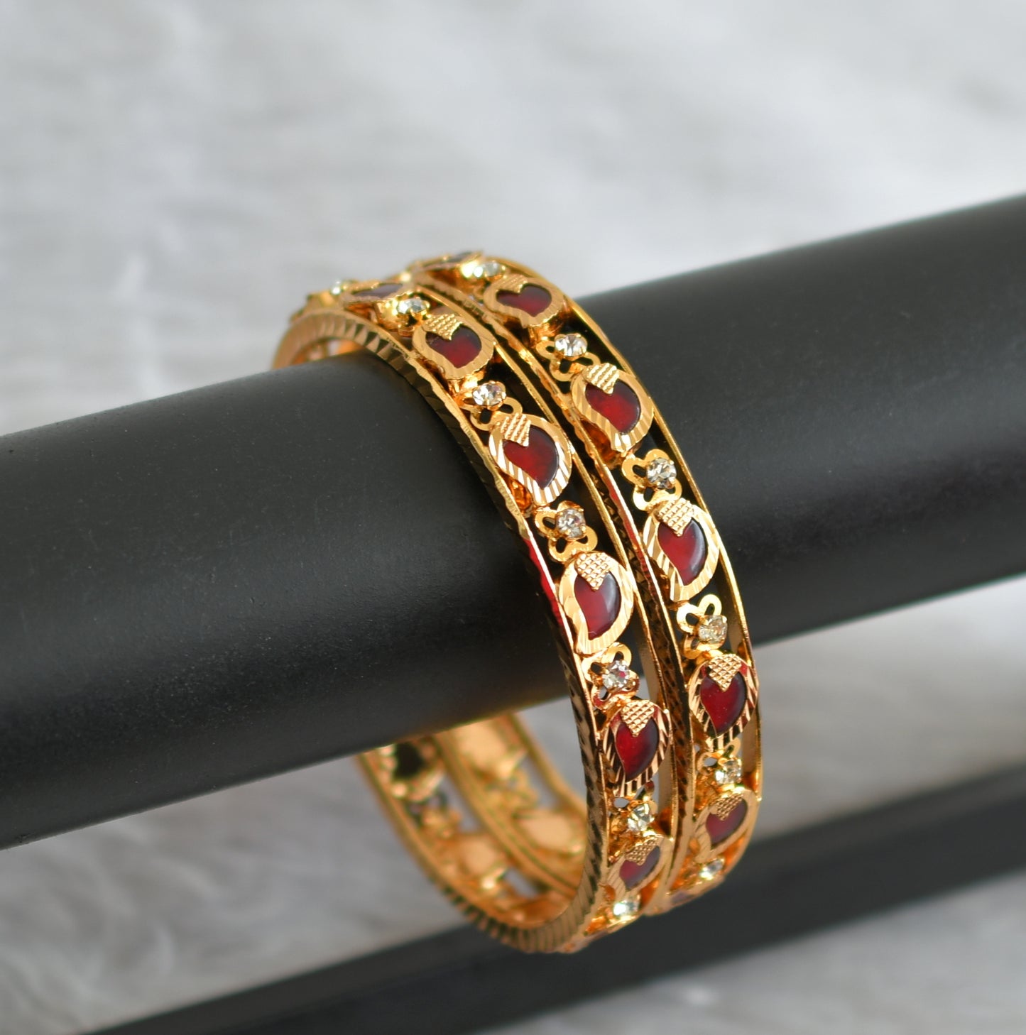 Gold tone Kerala style Red Mango Bangles(2.4) DJ24581