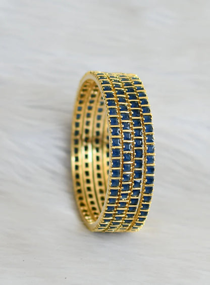 Gold tone blue square stone set of 4 bangles(2.6) dj-45652