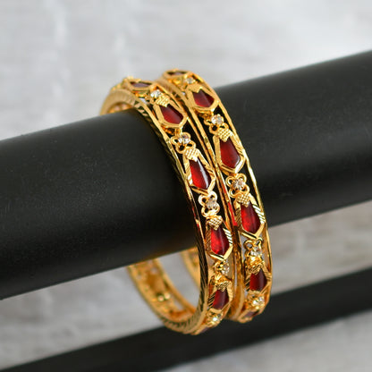 Gold Tone Red Nagapadam Kerala style Bangles(2.4) DJ22230