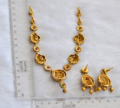 Antique gold tone kemp-green-white peacock flower necklace set dj-46201