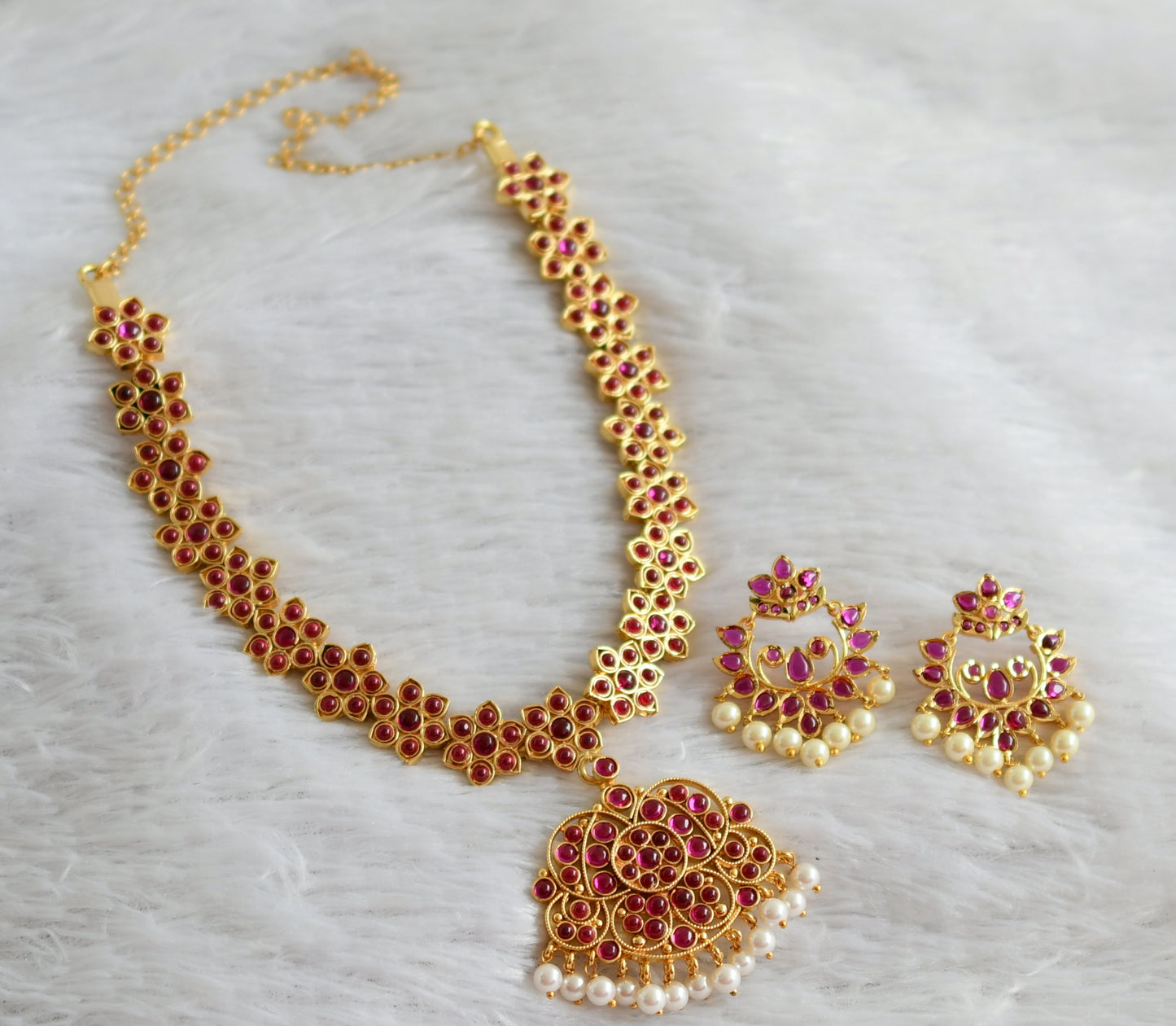 Gold tone real kemp pearl flower necklace set dj-47783