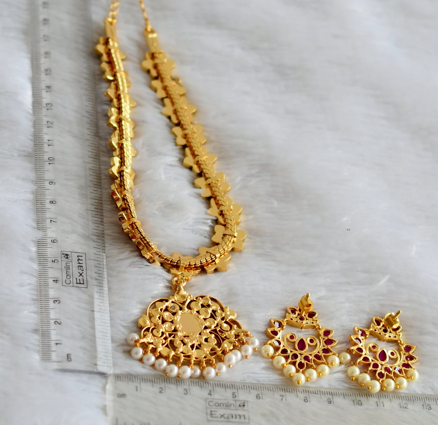 Gold tone real kemp pearl flower necklace set dj-47783