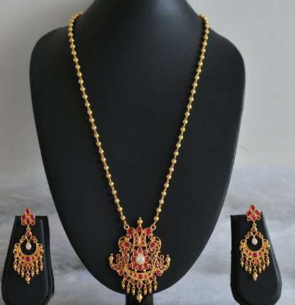 Gold tone real kemp-white peacock long necklace set dj-47791