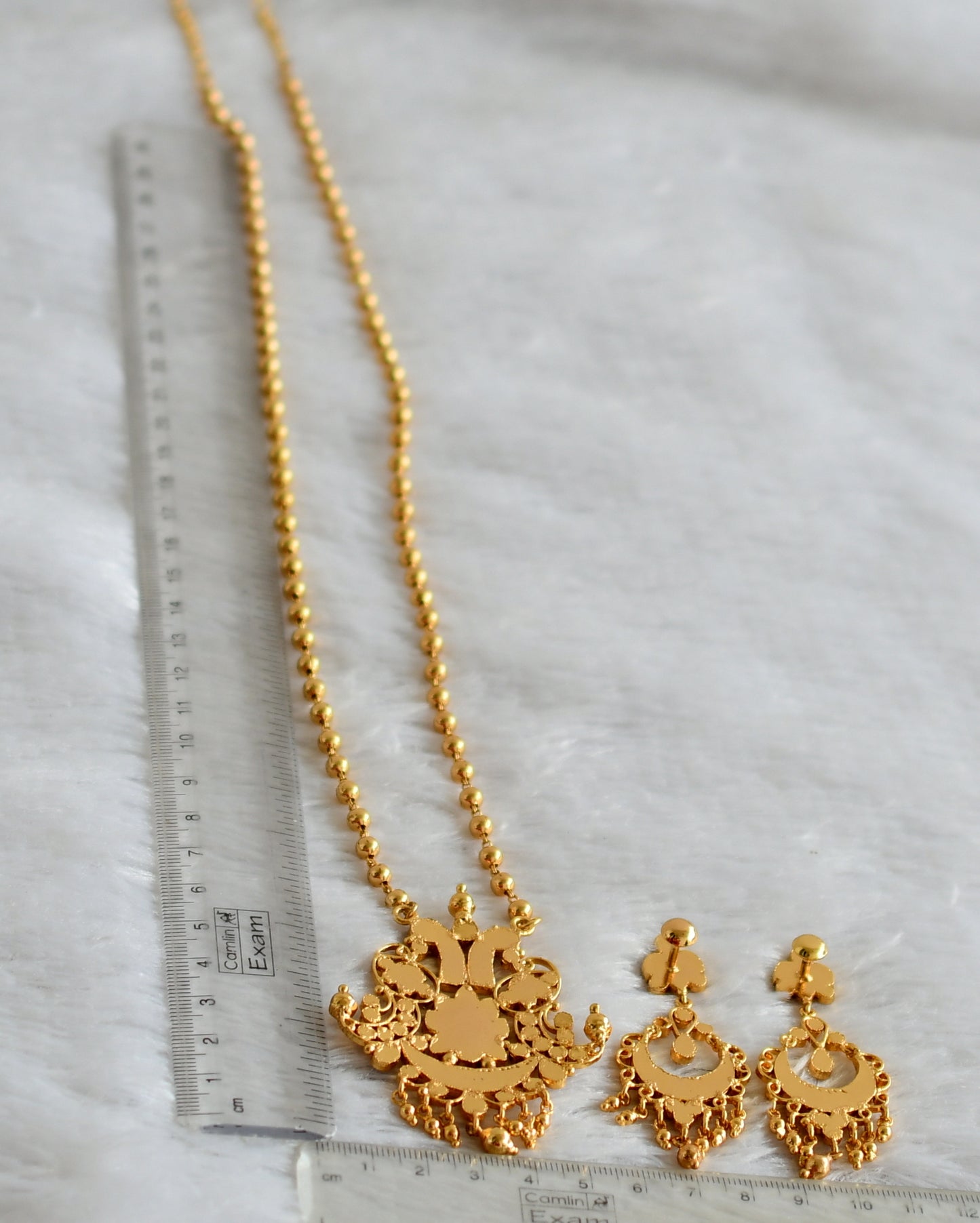 Gold tone real kemp-white peacock long necklace set dj-47791