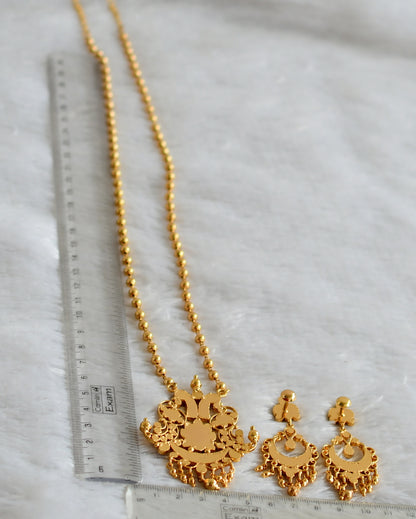 Gold tone real kemp-white peacock long necklace set dj-47791