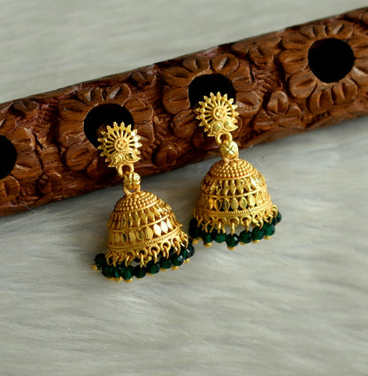 Matte gold tone kerala style green cluster jhumkka dj-42912