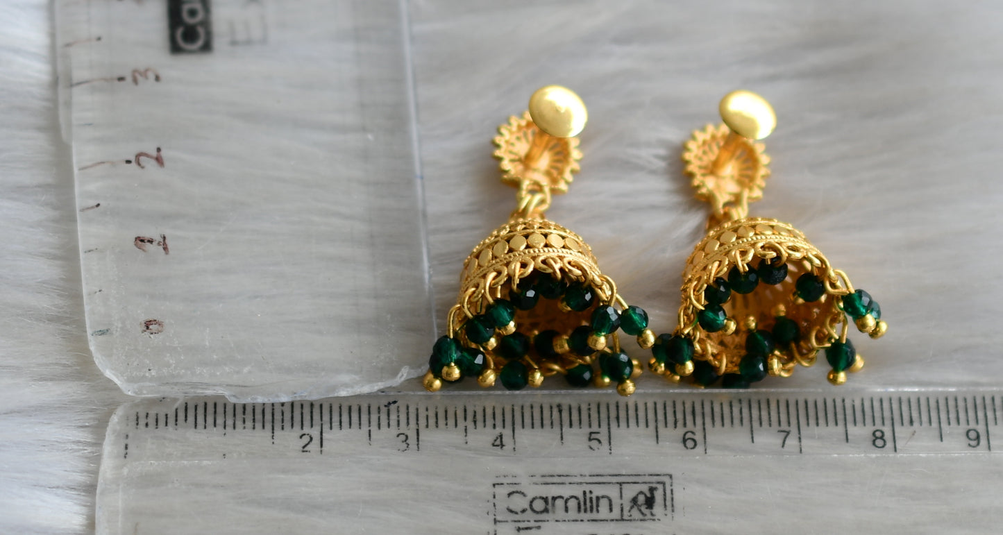 Matte gold tone kerala style green cluster jhumkka dj-42912