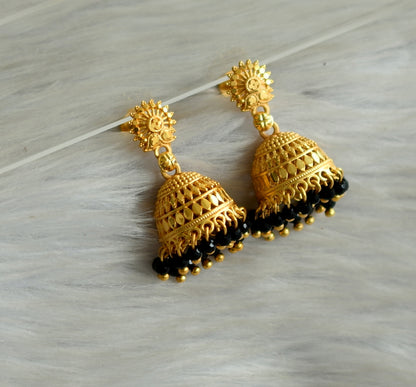 Matte gold tone kerala style black cluster jhumkka dj-42913