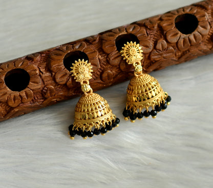 Matte gold tone kerala style black cluster jhumkka dj-42913