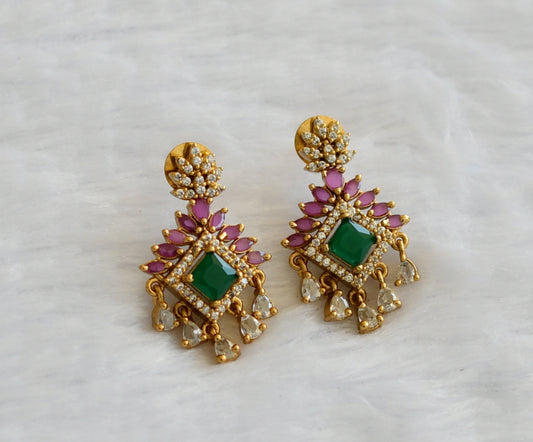 Matte finish cz ruby-green-white block stone earrings dj-46180