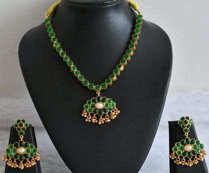 Matte finish blue-green-pearl reversible necklace set dj-49724