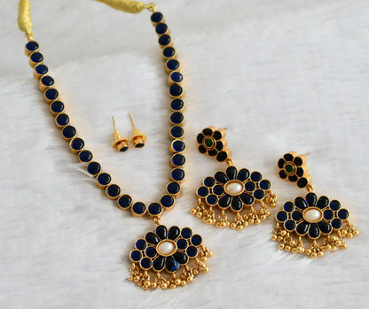 Matte finish blue-green-pearl reversible necklace set dj-49724