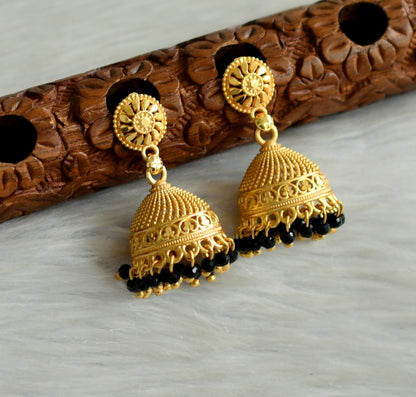 Matte gold tone kerala style black cluster jhumkka dj-42915