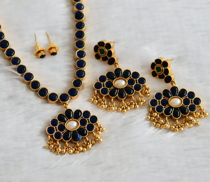 Matte finish blue-green-pearl reversible necklace set dj-49724