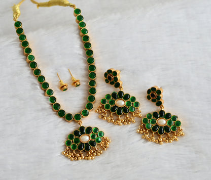Matte finish blue-green-pearl reversible necklace set dj-49724