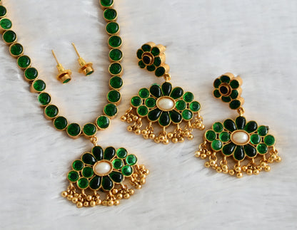 Matte finish blue-green-pearl reversible necklace set dj-49724