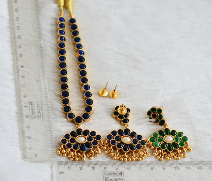 Matte finish blue-green-pearl reversible necklace set dj-49724