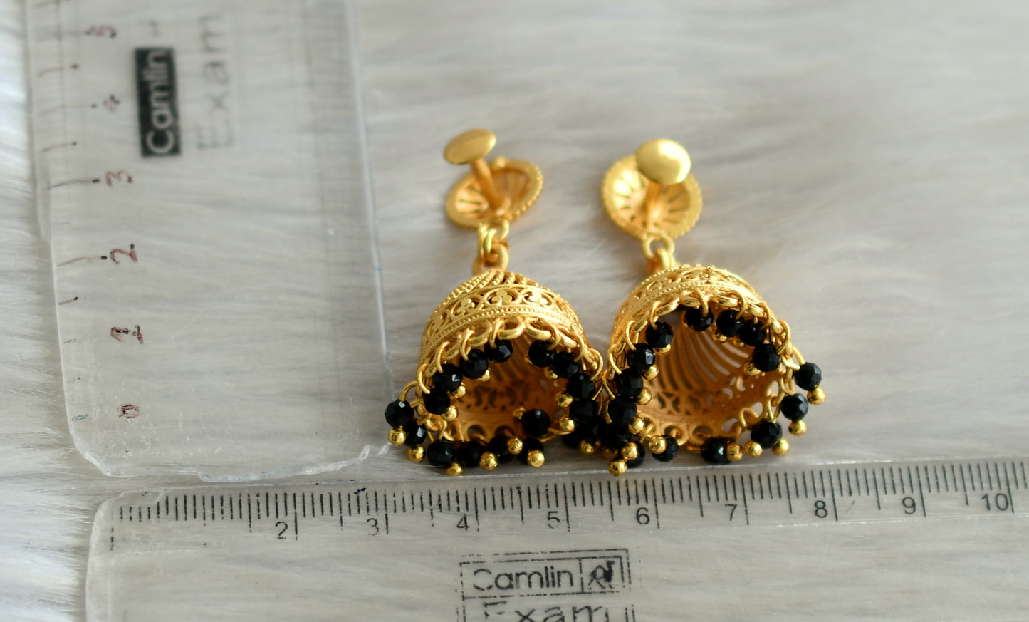 Matte gold tone kerala style black cluster jhumkka dj-42915