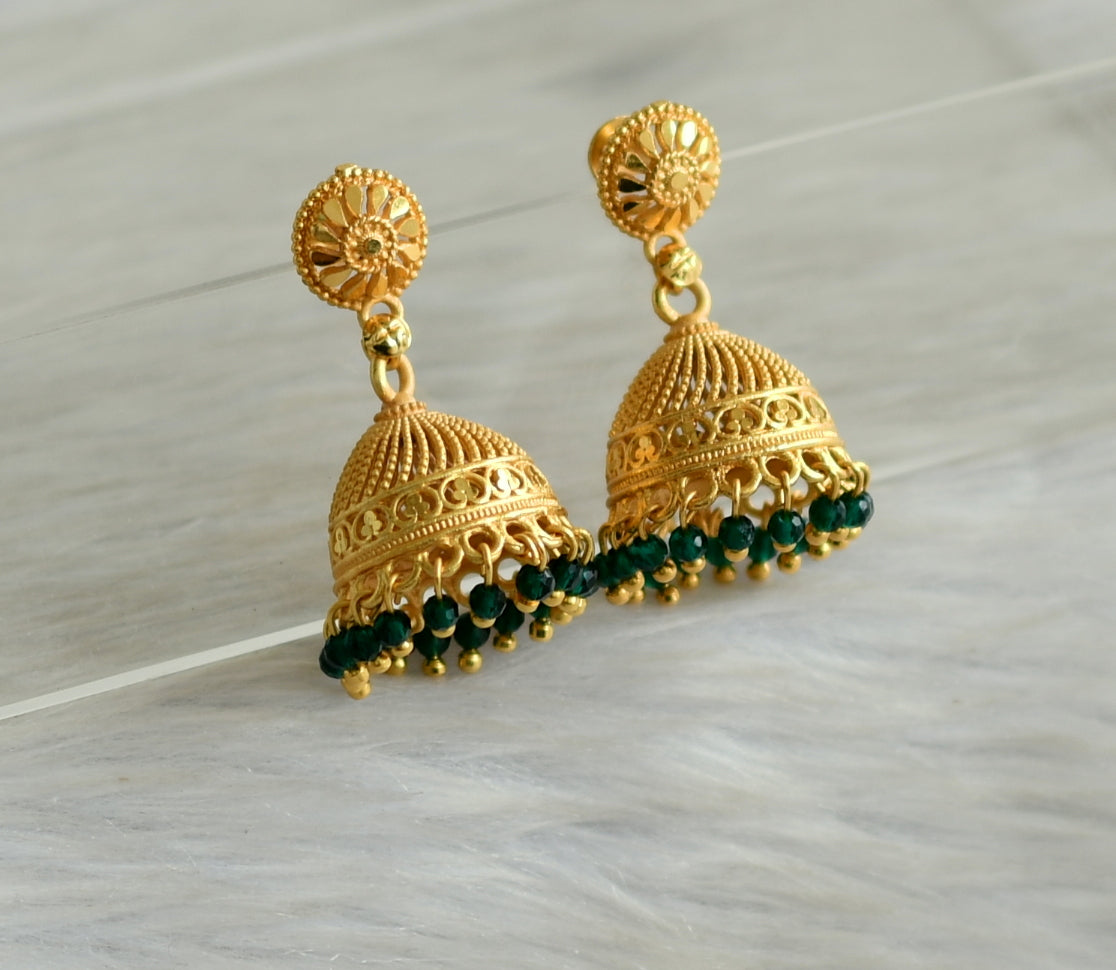 Matte gold tone kerala style green cluster jhumkka dj-42916