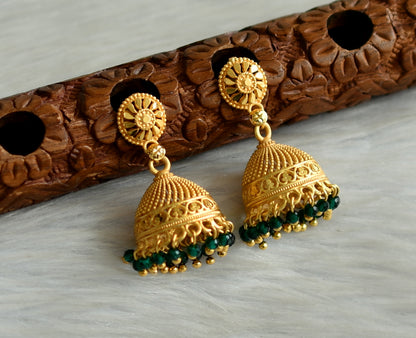 Matte gold tone kerala style green cluster jhumkka dj-42916