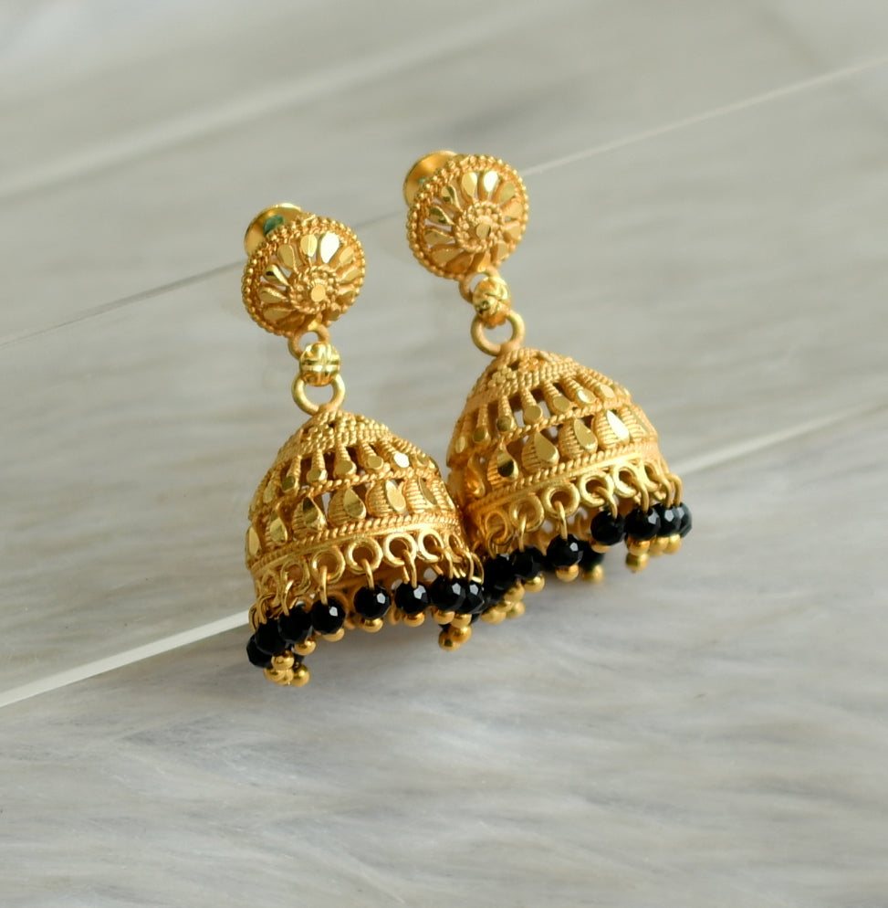 Matte gold tone kerala style black cluster jhumkka dj-42919