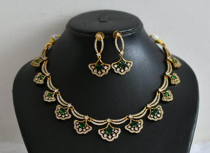 Matte finish cz-bottle green oval stone necklace set dj-49718