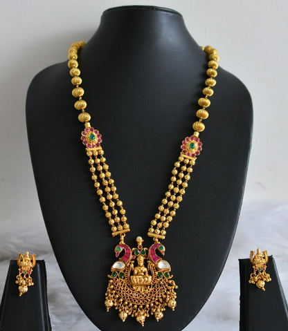 Matte finish pink-green-white kundan jadau lakshmi peacock haar set dj-47788