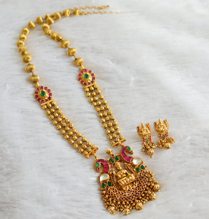 Matte finish pink-green-white kundan jadau lakshmi peacock haar set dj-47788