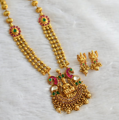 Matte finish pink-green-white kundan jadau lakshmi peacock haar set dj-47788