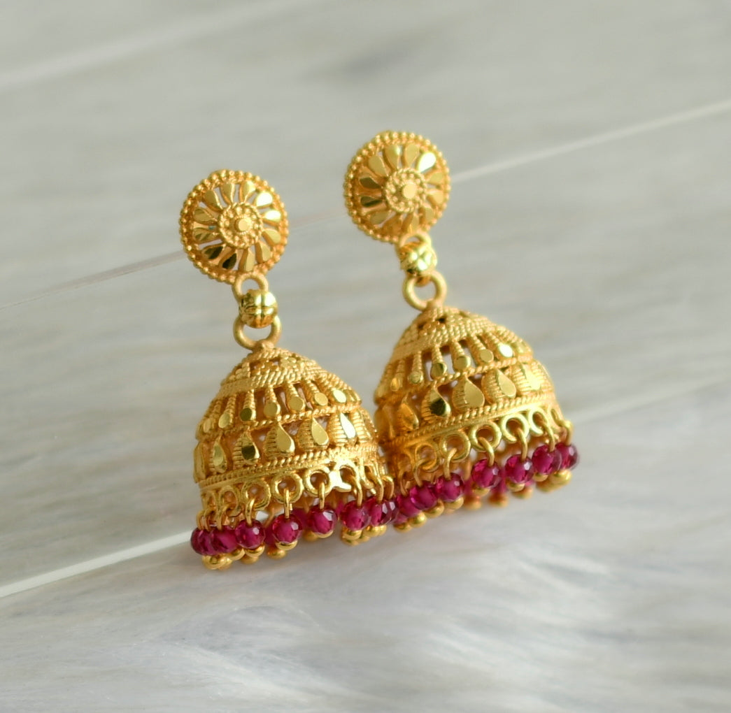 Matte gold tone kerala style pink cluster dj-42917