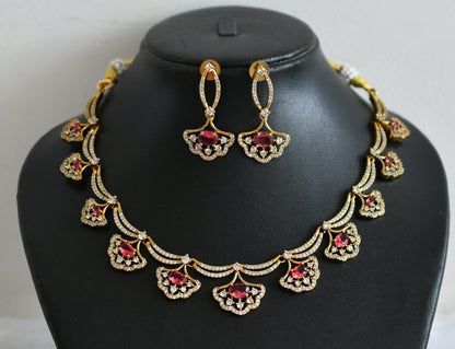 Matte finish cz-magenta pink oval stone necklace set dj-49719