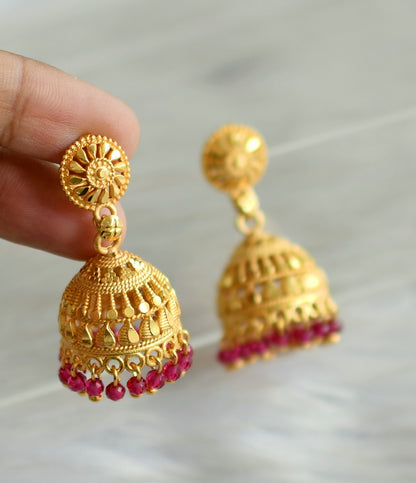 Matte gold tone kerala style pink cluster dj-42917