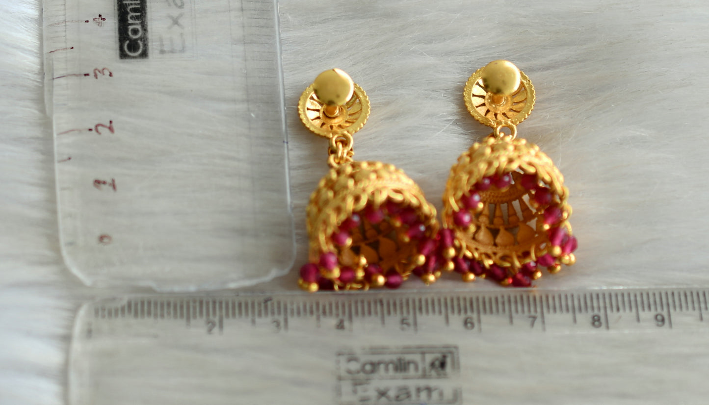 Matte gold tone kerala style pink cluster dj-42917